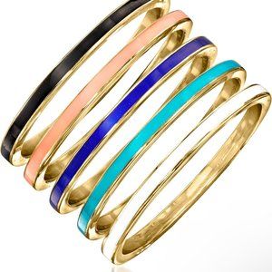Multicolored Enamel Jewelry Set: Five Rings in 18kt Gold Over Sterling